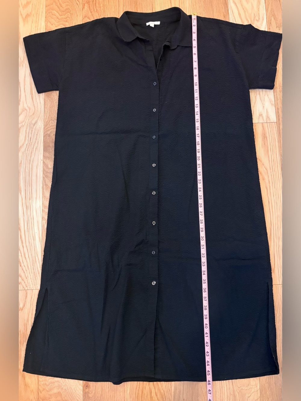 Eileen Fisher organic cotton Black Button-Front Midi Shirt Dress - Picture 4 of 5